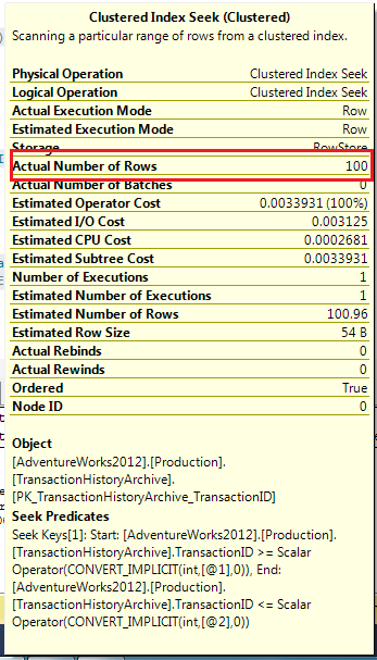 Actual Number of Rows = 100 for Clustered Index Seek - Direct ID Batching