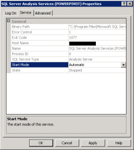 SQL Server 2012 SSAS POWERPIVOT Start Mode changed to Automatic