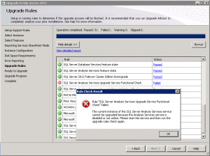 SQL Server 2012 Upgrade Rules Error related to Analysis Services
