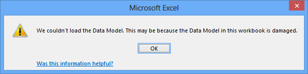 PowerPivot Error - Data Model may be damaged