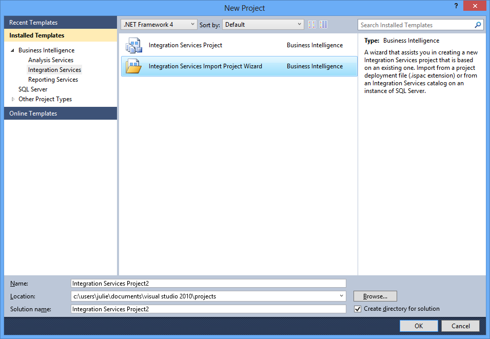Integration Services Project Wizard