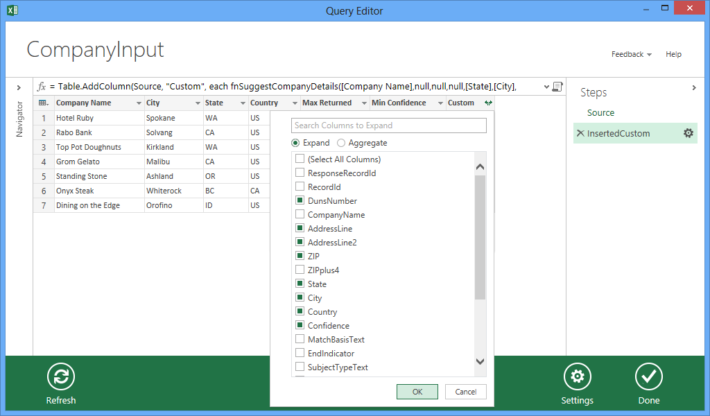 Expand Custom column to get DUNS Number