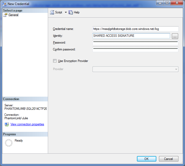 Creating Credential using SSMS