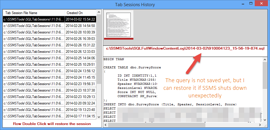 SSMS Tools Pack Tab Sessions History