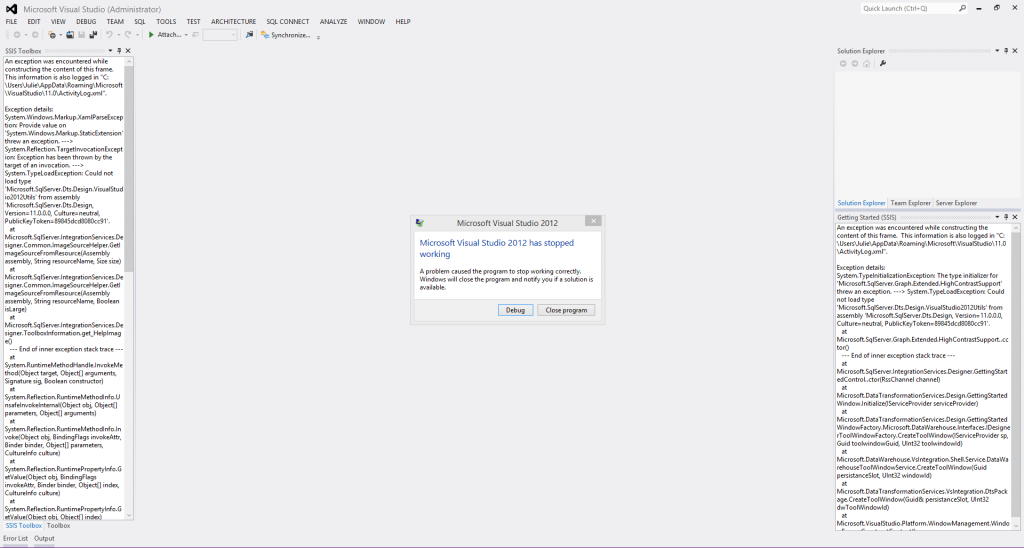 VS2012 Crashed At StartUp