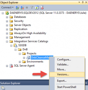 SSIS Project Versions in SSMS