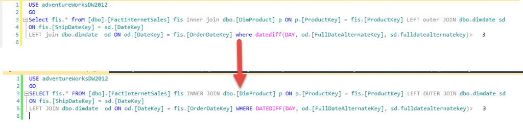 SQL Prompt - Uppercase Keywords - Before vs After