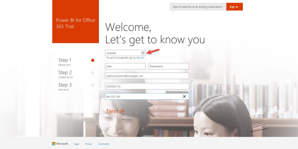 Power BI Sign Up Trial - Australia