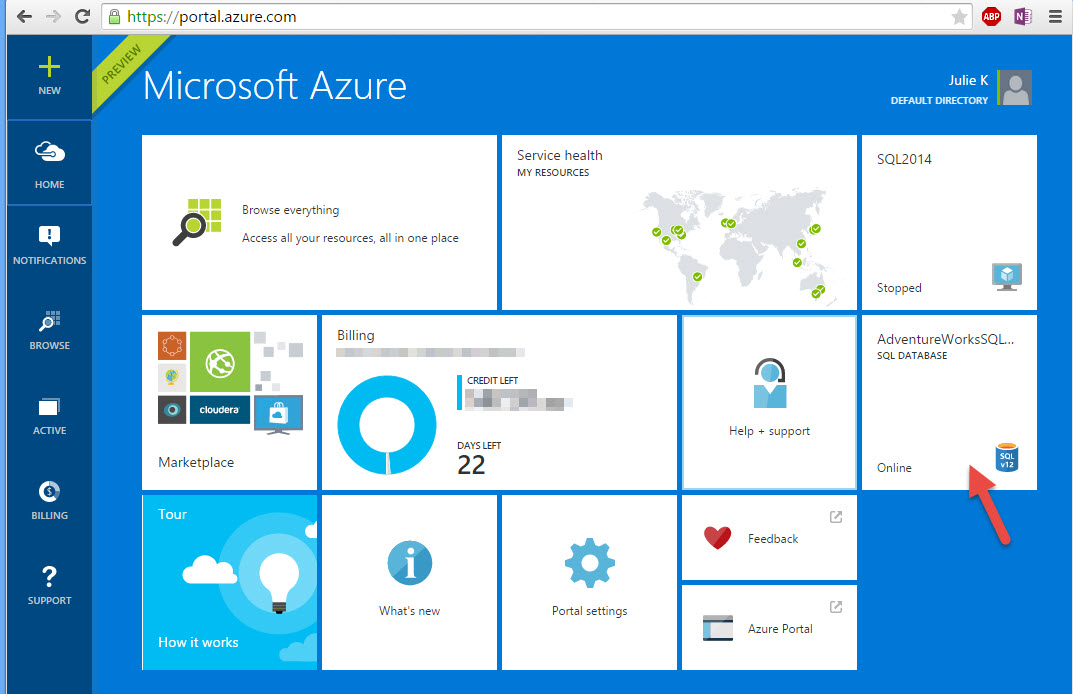 Azure SQL Database - Home Page