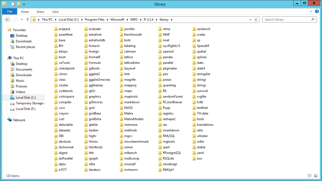 A sample directory of R Server's library 