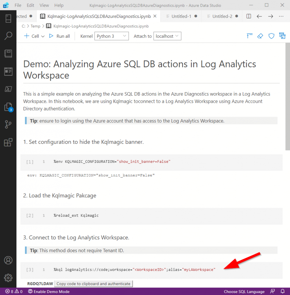 Kqlmagic in Azure Data Studio Notebook