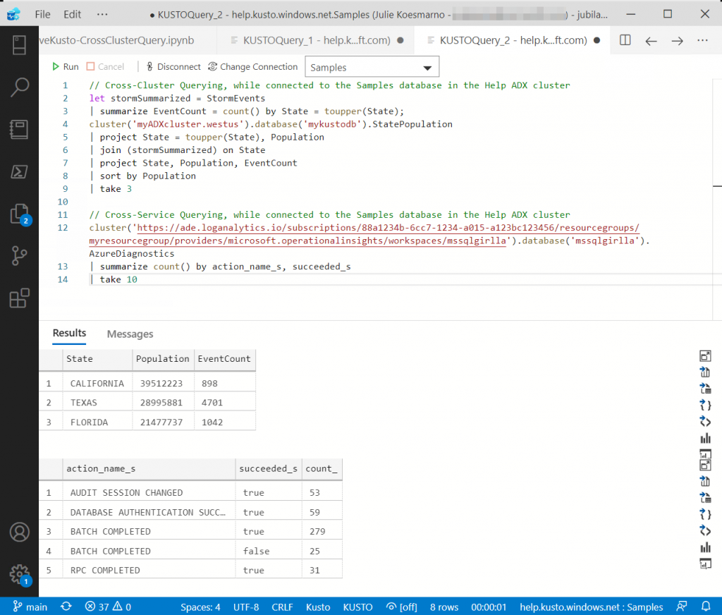 Cross-Cluster and Cross-Service Querying with ADX in Azure Data Studio
