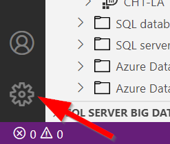 Azure Data studio Settings located on the bottom left of the window