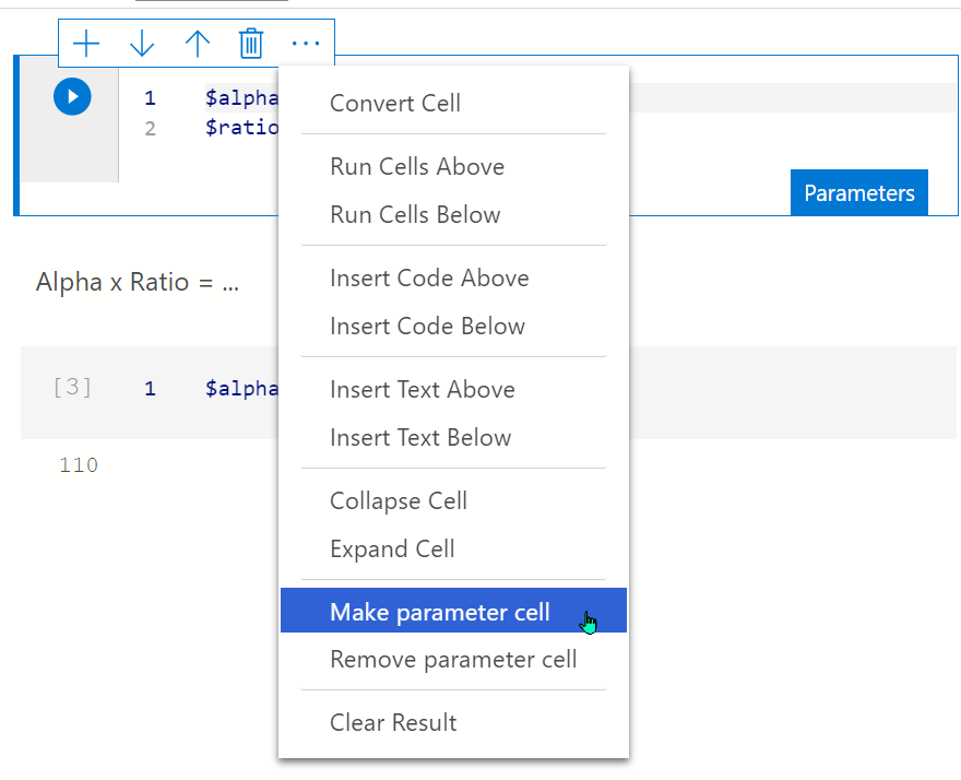 Make Parameter Cell in Azure Data Studio